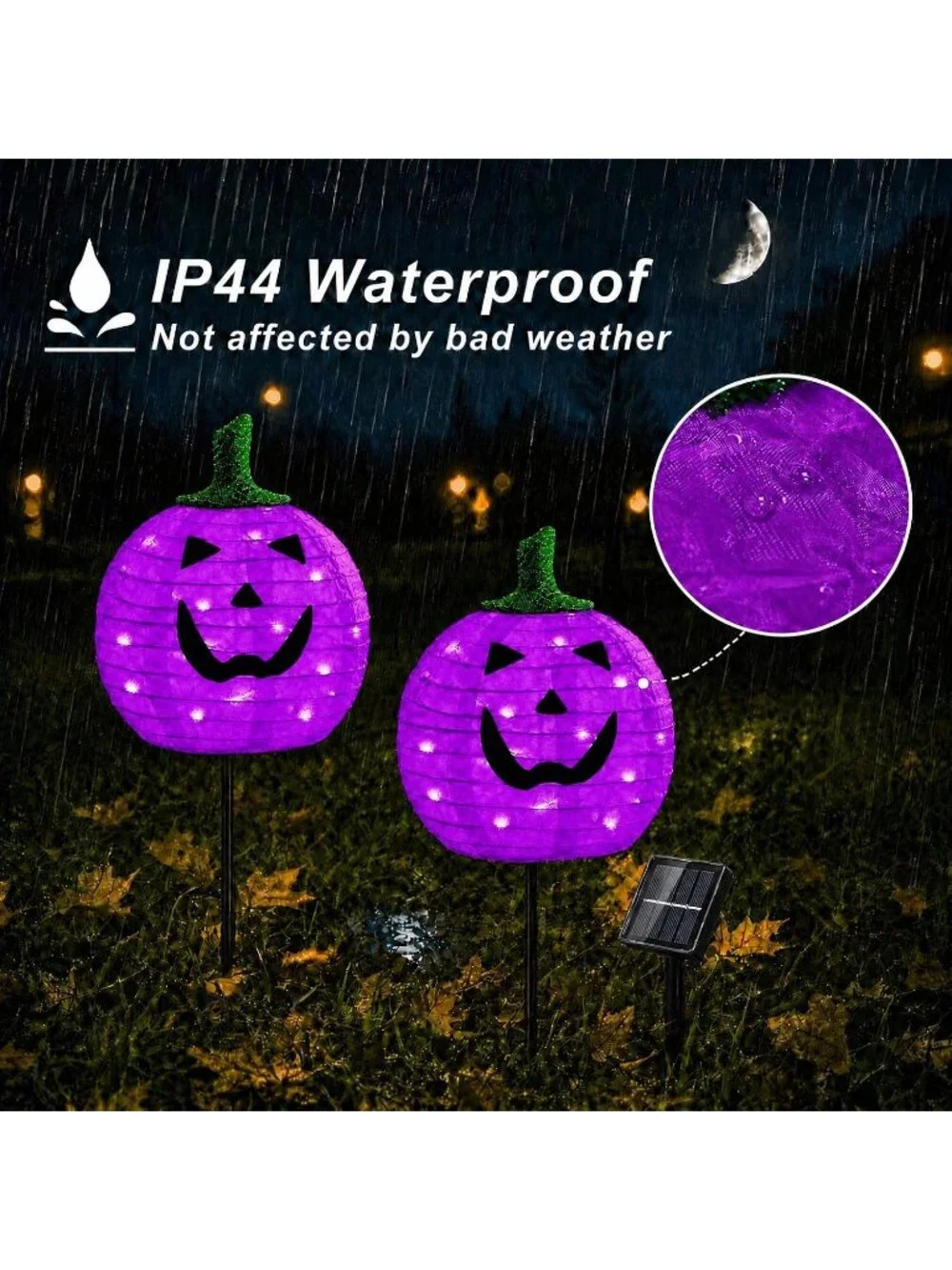 2 Pack Solar Halloween Purple Pumpkin Pathway Stake Lights Outdoor Weather